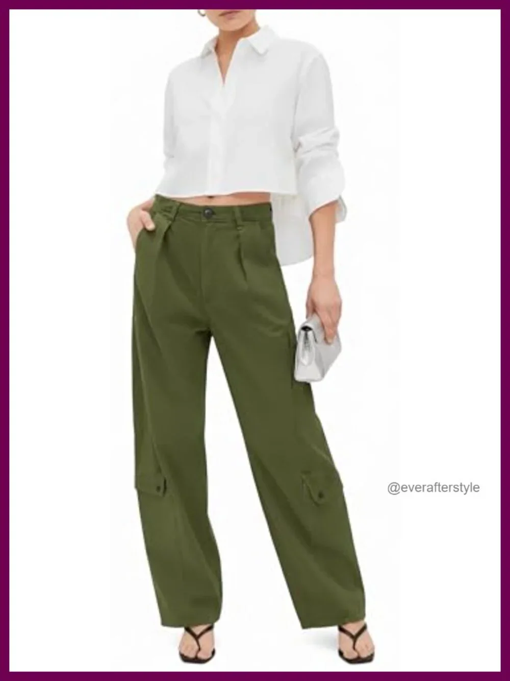 100% Cotton High Waisted Wide Leg Cargo Barrel Pants with Pockets